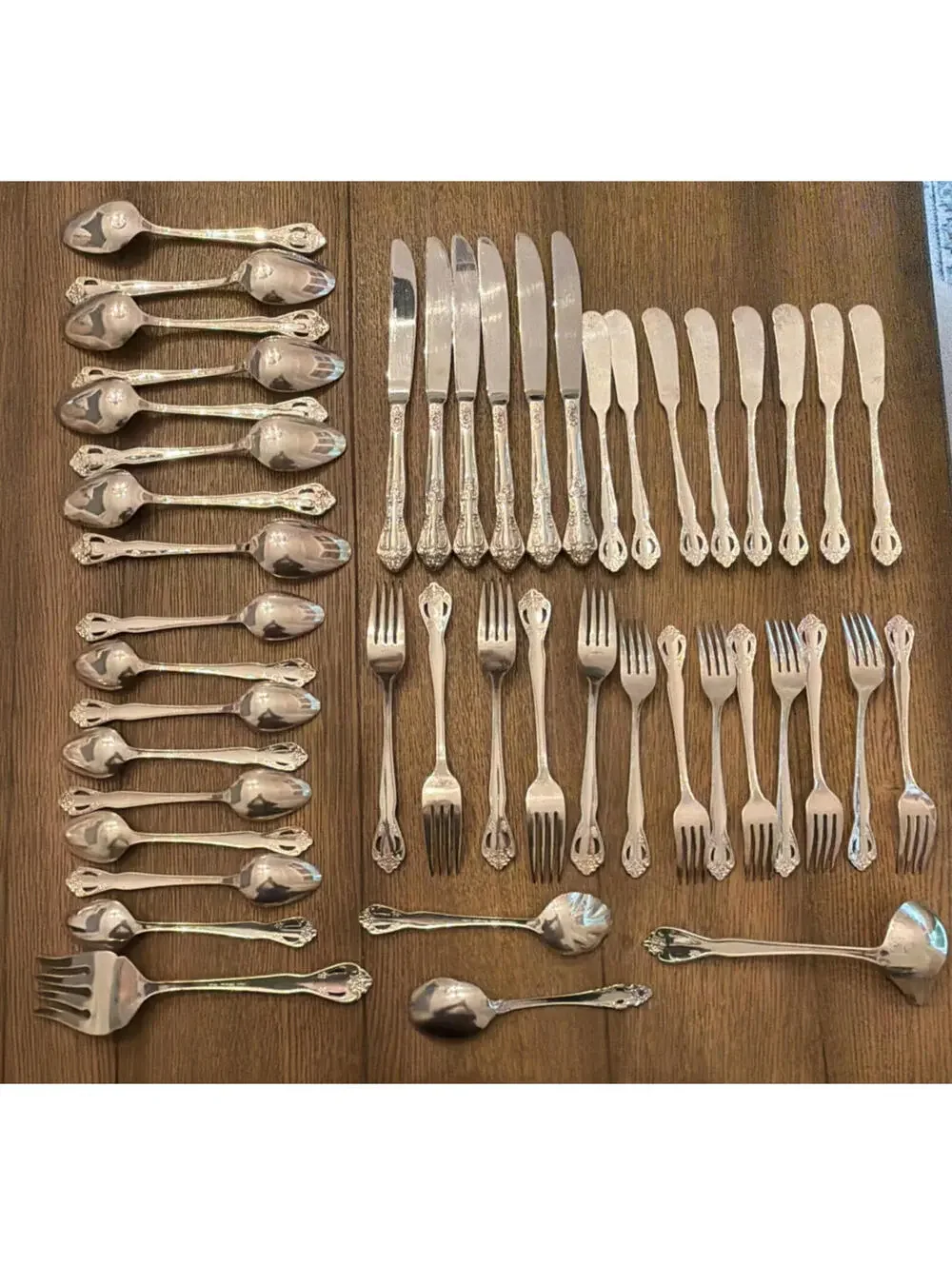Ornate Scroll Stainless Flatware Set 42 Piece Set with Serving Pieces